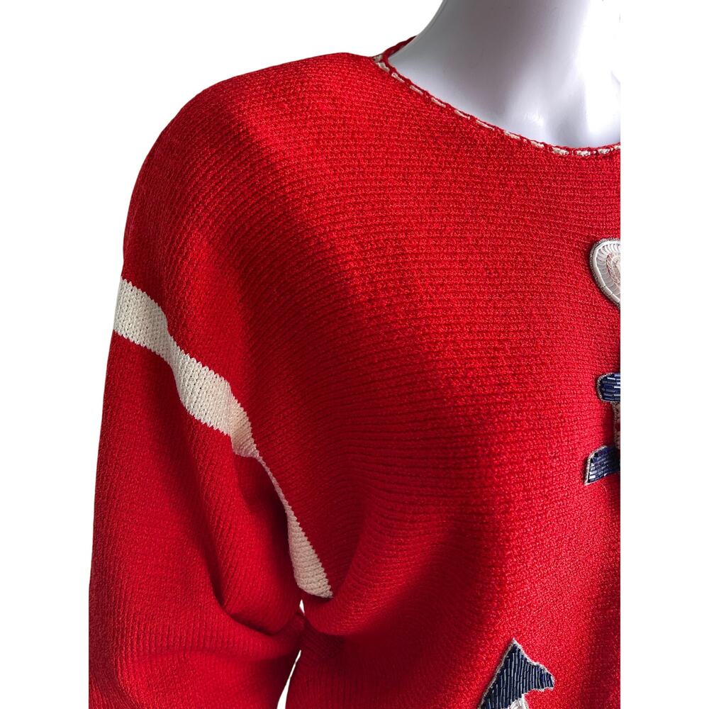 Vintage Lillie Rubin Sweater Anchor Nautical Beaded Sequin Red White Blue Small - Picture 4 of 8